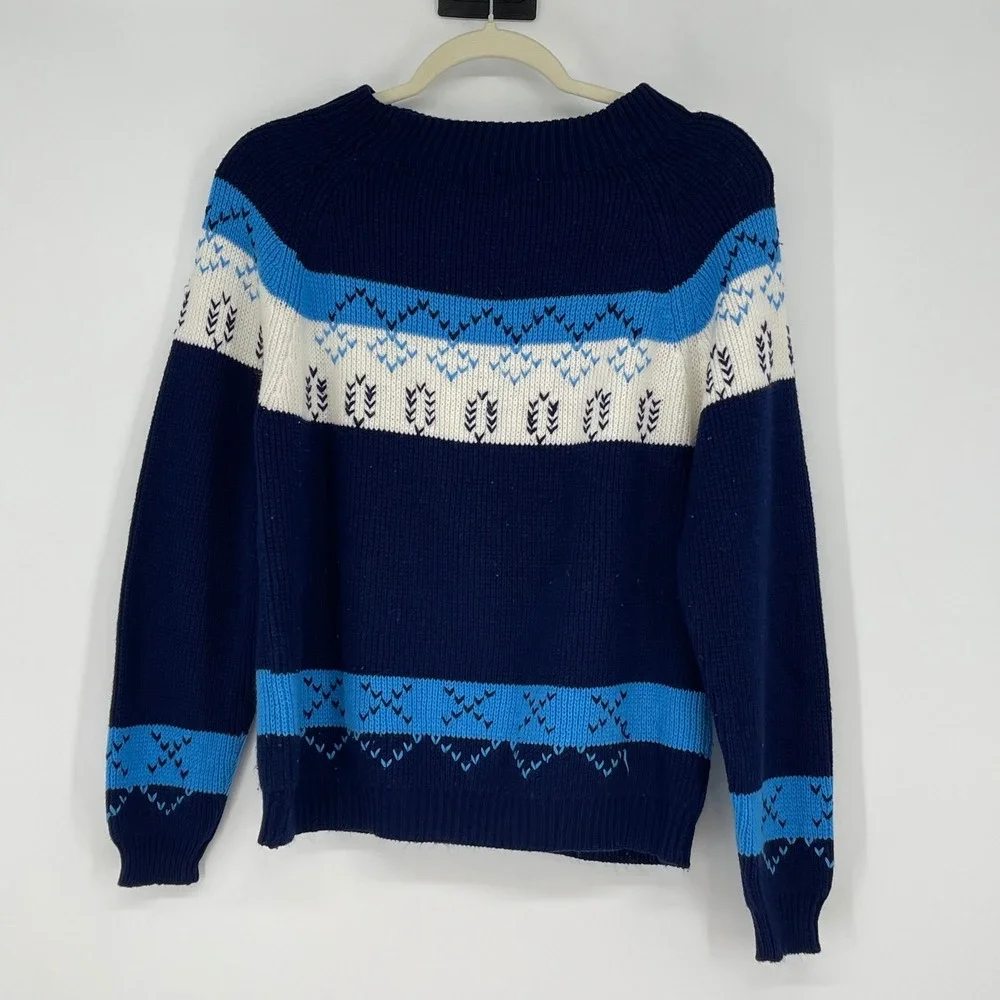 Vintage JCPenney Boys Acrylic Sweater Blue White Geometric Size L Christmas